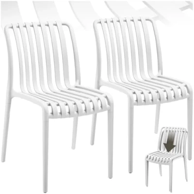 Afbeelding van tectake® Set van 2 Tuinstoelen Alcudia Wit Kunststof Stoelen Stapelbaar voor Tuin, Terras of Balkon Weerbestendig en UV bestendig Draagkracht 120kg per Tuinstoel