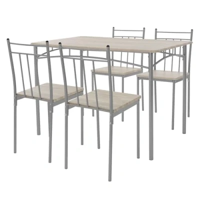 Afbeelding van Eetset voor 4 personen 5 delig met eettafel en stoelen licht eikenhout ML design