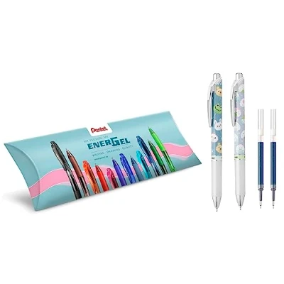 Afbeelding van Pentel BLN75KW Energel Kawaii Click 0,5 mm zwarte inkt, 2 stuks (Onirp/Uchiwa textuur) en blauwe navulverpakkingen