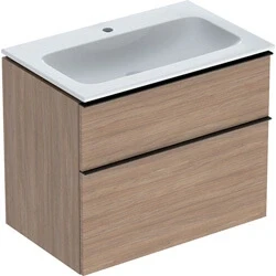 Afbeelding van Geberit iCon onderbouwkast met 2 laden en wastafel wit KeraTect, eiken