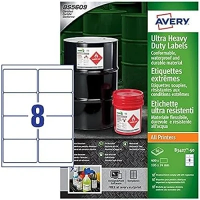 Afbeelding van Etiket Avery B3427 50 105x74mm polyethyleen wit 400stuks