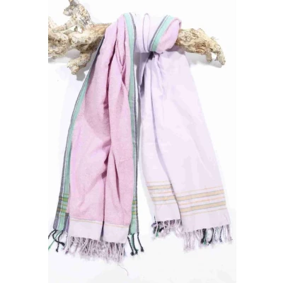 Afbeelding van Kikoy Strandlaken Powder Pink (Hamamdoek) Met badstof Saunadoek Saunalaken Stranddoek Reishanddoek Plaid 170x95cm
