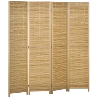 Afbeelding van HOMCOM Houten scherm met 4 panelen, 160 x 170 cm, ruimteverdeler, opvouwbaar, van bamboe, natuurlijk licht