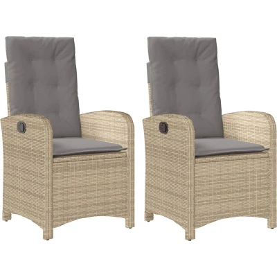Afbeelding van vidaXL Tuinstoelen 2 st verstelbaar kussens poly rattan gemengd beige