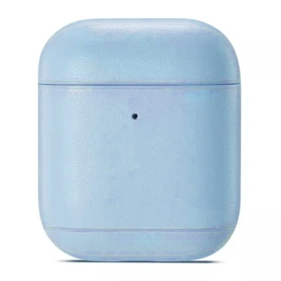 Afbeelding van AirPods 1/2 hoesje Genuine Leather Series hard case licht blauw