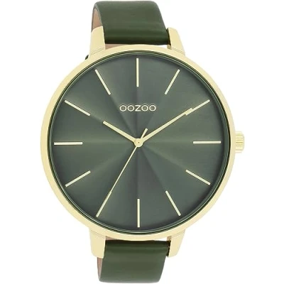 Afbeelding van OOZOO Timepieces Goudkleurige horloge met bos groene leren band C11257