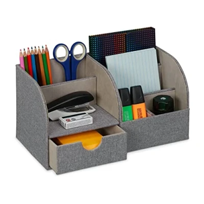 Afbeelding van Relaxdays bureau organizer lade 6 vakken linnenlook 14,5 x 28 cm grijs