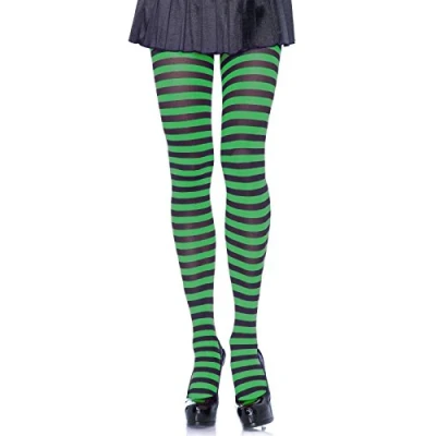 Afbeelding van Leg Avenue panty met strepen, 2 tinten, voor verkleedpartijen, dames, 1 stuk, Groen