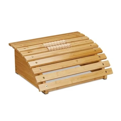 Afbeelding van Relaxdays voetensteun bureau bamboe voetmassage roller voetenbankje ergonomisch