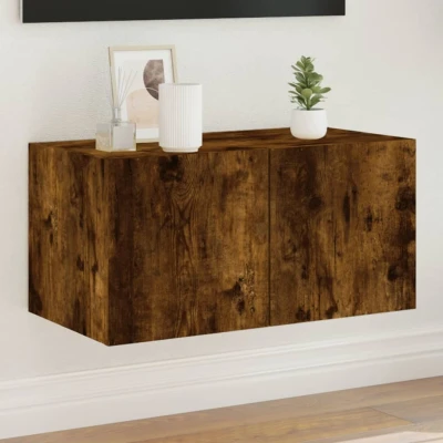 Afbeelding van Tv wandmeubel met LED verlichting 60x35x31 cm gerookt eiken