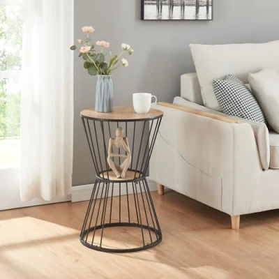 Afbeelding van Bijzettafel Fossbergom rond 62xØ40 cm zwart en eikenkleurig