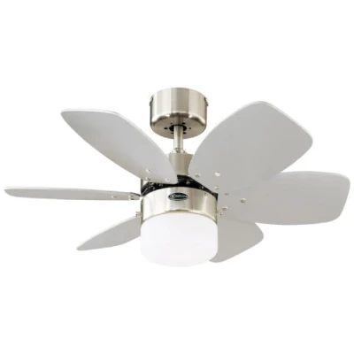 Afbeelding van 76 cm plafondventilator Flora Royale 788 met enkele lamp en zes vleugels, uitvoering in zijdemat chroom opaalmelkglas