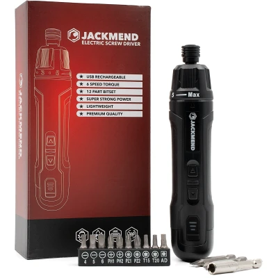 Afbeelding van JACKMEND Accu Schroefmachine Inclusief 12 Delige Bit Set en 3.6V Lithium Ion Elektrische Schroevendraaier USB C Oplaadbaar Boormachine 360RPM Motor Zwart