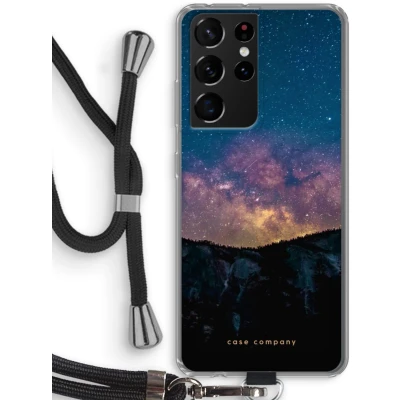 Afbeelding van Case Company® hoesje met Koord geschikt voor Samsung Galaxy S21 Ultra Travel to space Telefoonhoesje Zwart Bescherming aan alle Kanten en Over de Schermrand