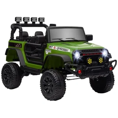 Afbeelding van AIYAPLAY elektrische auto voor kinderen, UTV, buggy, Bluetooth, afstandsbediening 2,4 GHz, 2 motoren 12 V, 3 snelheden, 4 x muziek, claxon, ledlampen, groen