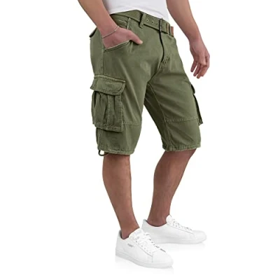 Afbeelding van Indicode Kjeld Cargoshorts voor heren, 6 zakken en riem, van 100% katoen, zomershorts Het leger.