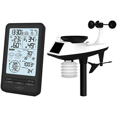 Afbeelding van infactory Regenmeter: draadloos weerstation met professionele buitensensor, weerweergave en hygrometer (weerstation regenmeter, weercentrum, monitorhouder)