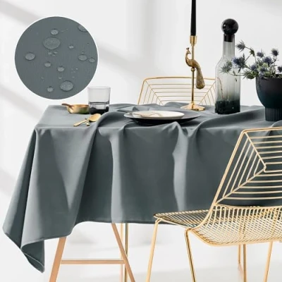 Image de ROOM99 Aura Nappe de table anti taches lavable, imperméable et en polyester Rectangulaire Décoration banquet pour toute l&#039;année Gris foncé