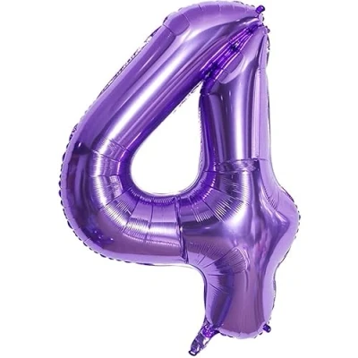 Afbeelding van ballon verjaardag 4 jaar paars 101 cm cijfer decoratie feestdecoratie vliegt dankzij het helium