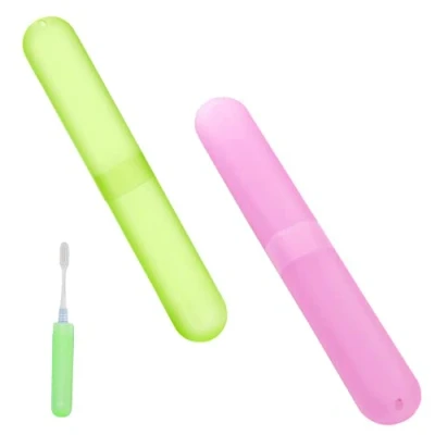 Afbeelding van CCLKHY Set van 2 tandenborstelhoesjes, beschermhoes voor tandenborstelkop, draagbare tandenborstelhouder, geschikt reizen, familie, beige en blauw., geen