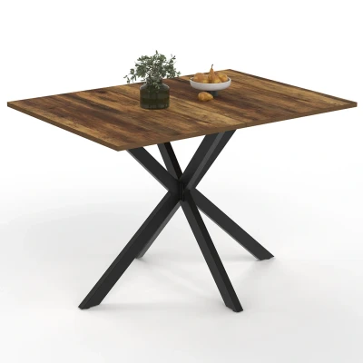 Afbeelding van Rechthoekige eettafel ALIX 4 6 personen HAWKINS donker hout en zwarte spinpoot 110 cm
