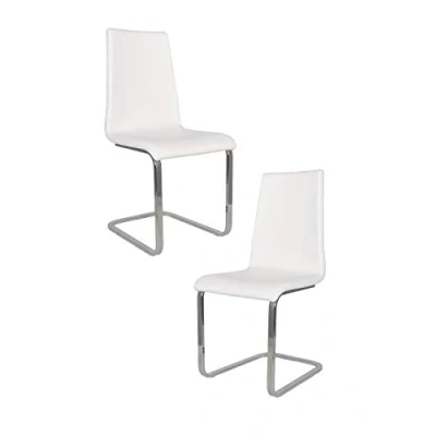 Afbeelding van Tommychairs Berlin Eetkamerstoelen Set van 2 Chroom &amp; Wit Kunstleer