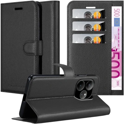 Afbeelding van Cadorabo Hoesje geschikt voor Realme GT6 in PHANTOM ZWART Beschermhoes met magnetische sluiting, standfunctie en kaartvakje Book Case Cover Etui