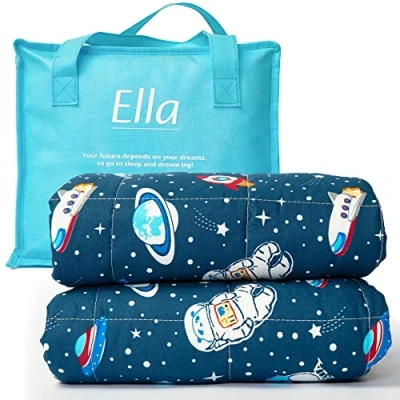 Afbeelding van Ella® Verzwaringsdeken Kind 2,4kg 90 x 120cm Zwaartedeken Weighted Blanket Verzwaarde Deken OEKO TEX Katoen Ruimte &amp; Astronauten