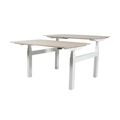 Afbeelding van Lectro Duo Plus werkplekken, zit sta (64 130cm) hoogte verstelbaar dmv 2 elektromotoren per wp met 160x80cm logan eiken 25mm bladen en wit (RAL9010)