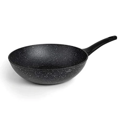 Afbeelding van LACOR 26848 Sarten wok, antiaanbaklaag, hoogwaardig gesmeed aluminium, geschikt voor alle warmtebronnen, inclusief inductie, volledige Ø 28 cm, milieuvriendelijk en PFOA vrij, zwart.