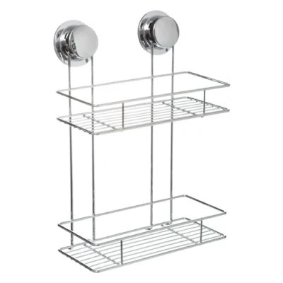 Afbeelding van Doucherekje/badkamerrekje 2 lagen metaal met zuignappen 25 x 13 36 cm Opberg rekjes voor shampoo/douchegel