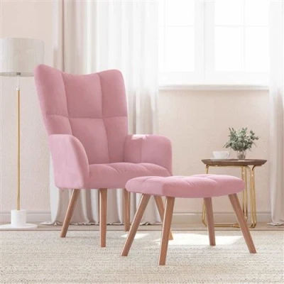 Afbeelding van Relaxstoel met voetenbank fluweel roze