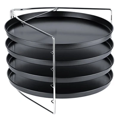 Afbeelding van Grizzly pizza bakset 4 pizzaplaten met stalen rek 28 cm anti aanbak vorm voor oven