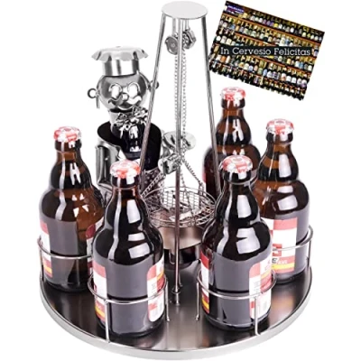 Afbeelding van BRUBAKER Flessenhouder, grillmeester met zwenkgrill, metalen sculptuur wenskaart