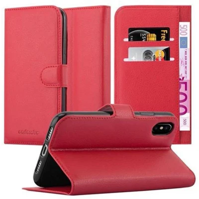 Afbeelding van Cadorabo Hoesje geschikt voor Apple iPhone X / XS in KARMIJN ROOD Beschermhoes met magnetische sluiting, standfunctie en kaartvakje Book Case Cover Etui