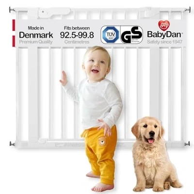 Image de Baby Dan Premier Barrière à Fixation par Pression pour Porte/Escalier, Blanc, 92,5 99,8 cm