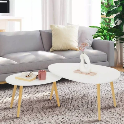 Image de Lot de 2 tables basses gigognes GAIA laquées blanc scandinave