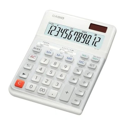 Afbeelding van Casio DE 12E WE Bureaurekenmachine Wit Aantal displayposities: 12 werkt op batterijen, zonne energie (b x h d) 140 188 35 mm