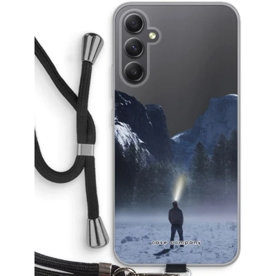 Afbeelding van Case Company® hoesje met Koord geschikt voor Samsung Galaxy A34 Wanderlust Telefoonhoesje Zwart Bescherming aan alle Kanten en Over de Schermrand