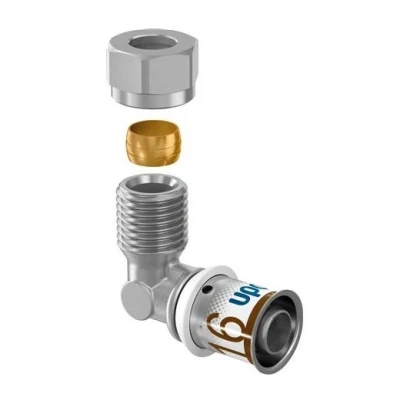 Afbeelding van Uponor S Press Plus perskoppeling Ø16x3/8 bu knie knel 10mm. Artikelnr: 1070538