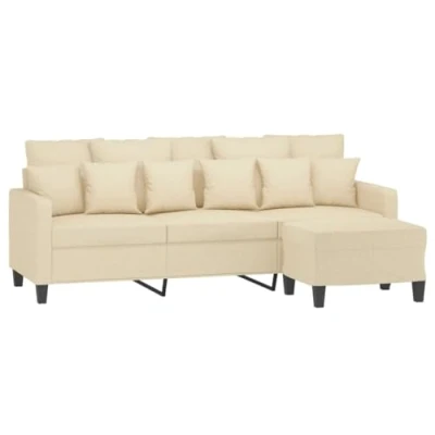 Image de vidaXL Canapé à 3 places avec repose pieds Crème 180 cm Tissu3201194
