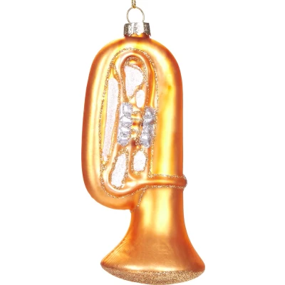 Afbeelding van BRUBAKER Trompet Handbeschilderde Kerstbal van Glas Handgeblazen Kerstboomversiering Figuren Grappige Decoratieve Hangers Boombal 13 cm