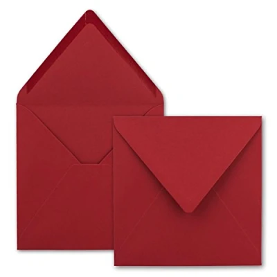 Afbeelding van 50 vierkante enveloppen roze rood 15,5 x cm zonder venster met natte lijm voor uitnodigingen bruiloft, verjaardag &amp; meer serie FarbenFroh