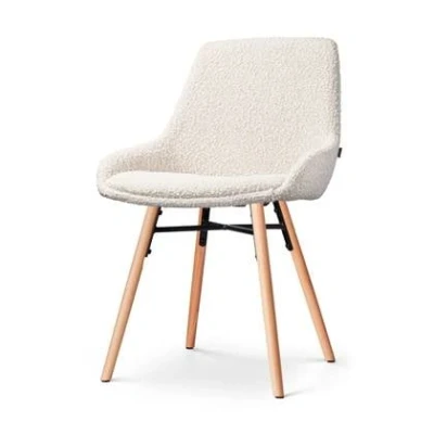 Afbeelding van Nolon Nena Isa Eetkamerstoel Bouclé Beige Stof Houten Poten