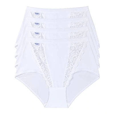 Image de sloggi Chic Maxi Lot de 4 Culotte taille taute femme Très confortable Coton doux et respirant, avec ceintures élastiques Jolie dentelle florale Disponible du 40 au 56,Blanc (White 0003),46