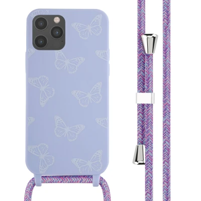 Afbeelding van iMoshion hoesje Geschikt voor iPhone 12 Pro / met koord Siliconen design Meerkleurig Butterfly