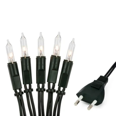 Afbeelding van HELLUM 839012 Lichtsnoer voor binnen, 100 stuks, 14,85 m, kerstboomlichtketting, mini lichtketting met stekker, lichtsnoer, snoer, wit,