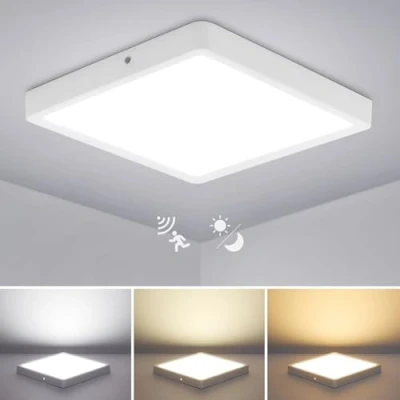 Afbeelding van Led plafondlamp, bewegingsmelder, 24 W, binnen, 30 cm, lampen met radarsensor, schemersensor, 230 V, automatische lamp warm, natuurlijk en koud, kelder, voordeur, kamer, keuken