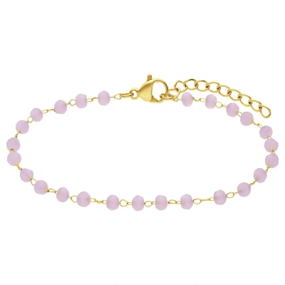 Afbeelding van Lucardi Dames Stalen goldplated Armband met rozenkwarts Staal Goudkleurig 20 cm
