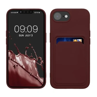 Afbeelding van kwmobile telefoonhoesje geschikt voor Apple iPhone 16e Hoesje met pasjeshouder TPU case in wijnrood